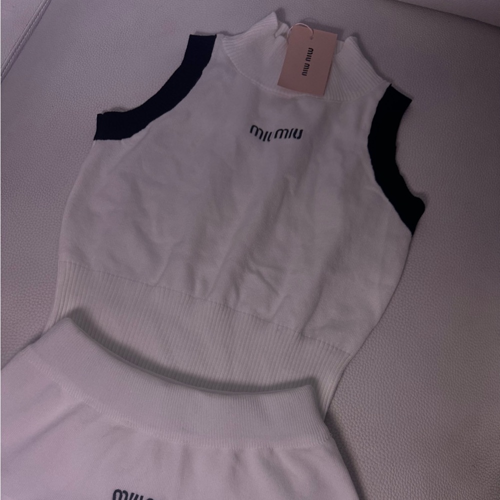 Miu Miu White Sleeveless Top and Skirt Ensemble